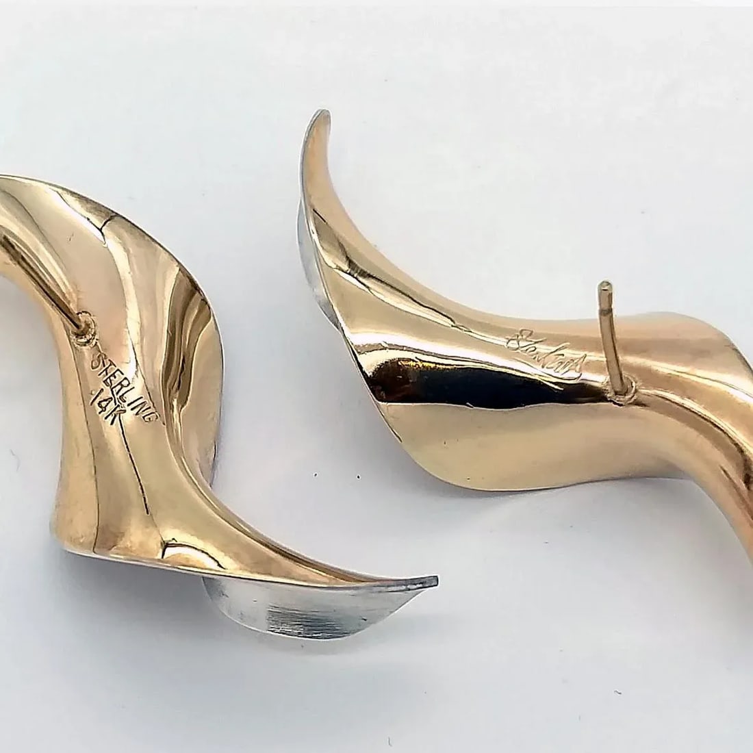 Vintage Modernist Gold & Silver Earrings, Gerhard Herbst Studio - 2 Pieces - 5