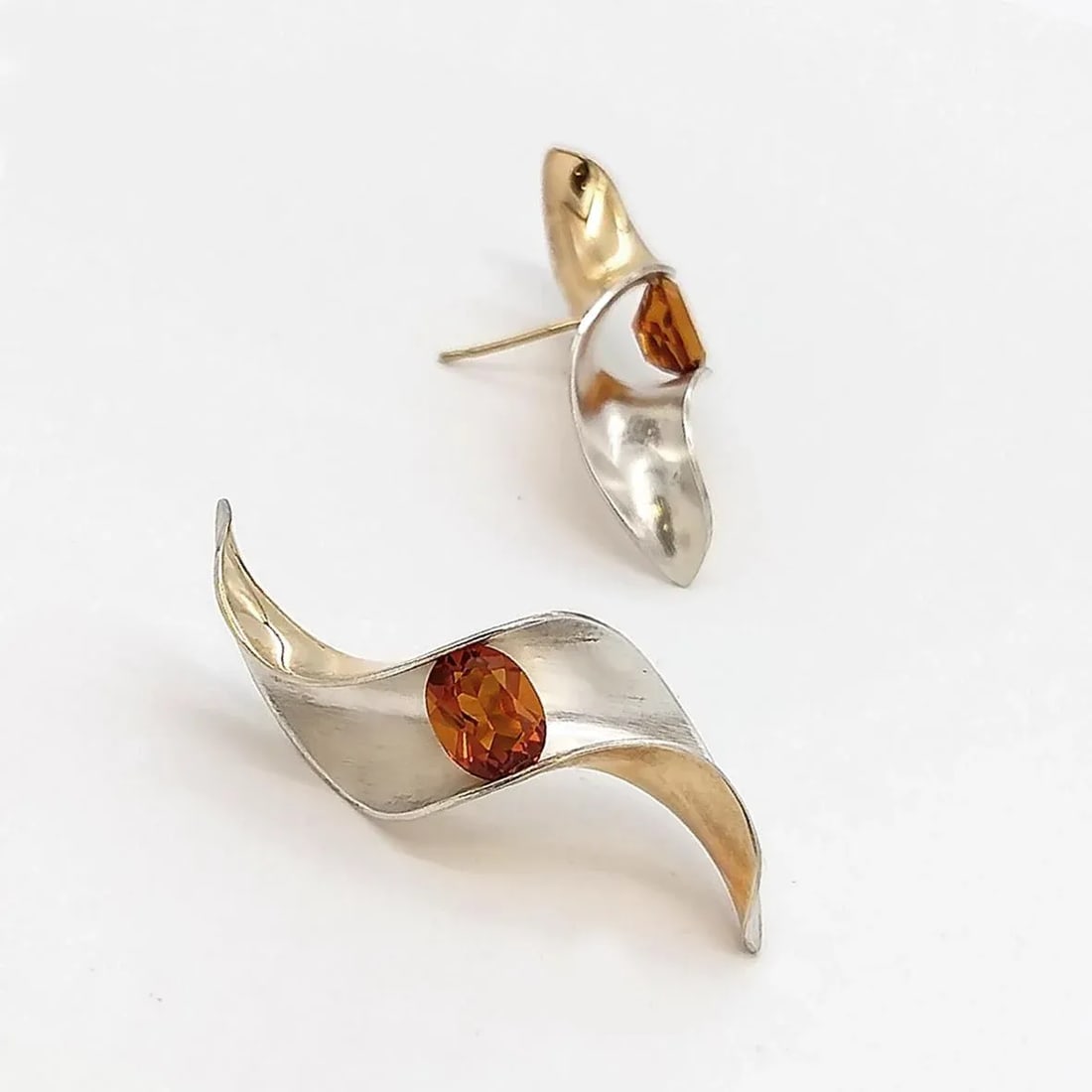 Vintage Modernist Gold & Silver Earrings, Gerhard Herbst Studio - 2 Pieces - 6