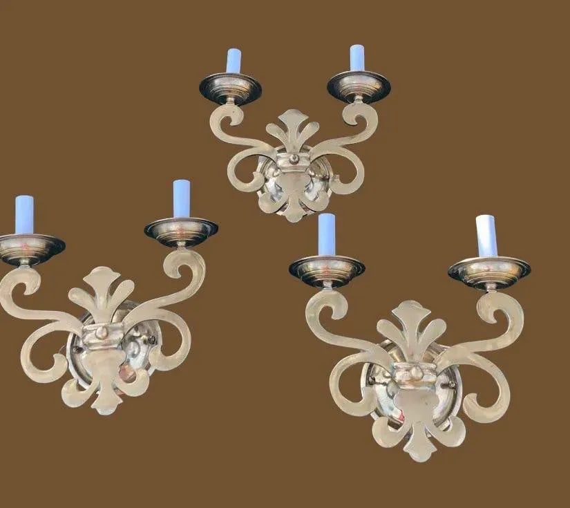 Italian Brass Fleur De Lis Light Sconces - Set of 3 - 4