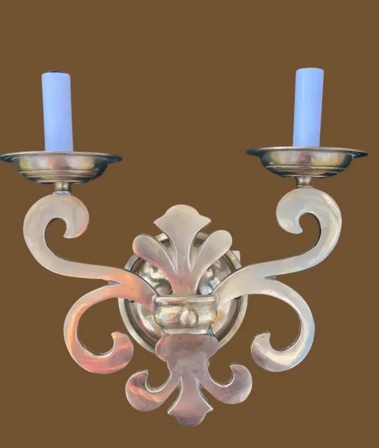 Italian Brass Fleur De Lis Light Sconces - Set of 3 - 6