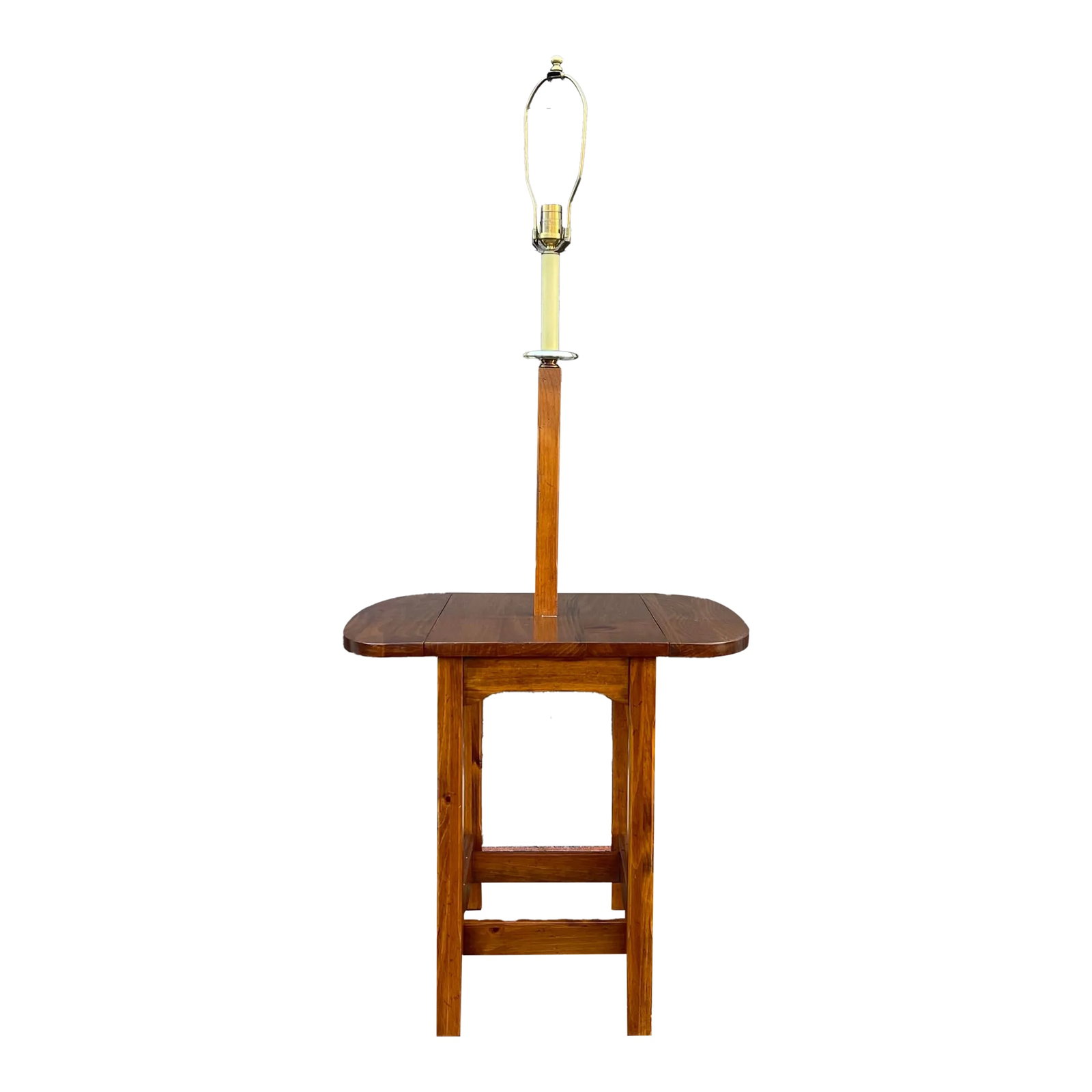 Vintage Ethan Allen Country Craftsman Rustic Pine Drop Leaf Side Table With Built in Lamp: A vintage Ethan Allen Country Craftsman collection Rustic Traditional solid pine drop leaf side table with a built in lamp. The lamp has been tested and is in good working order. It features a three w