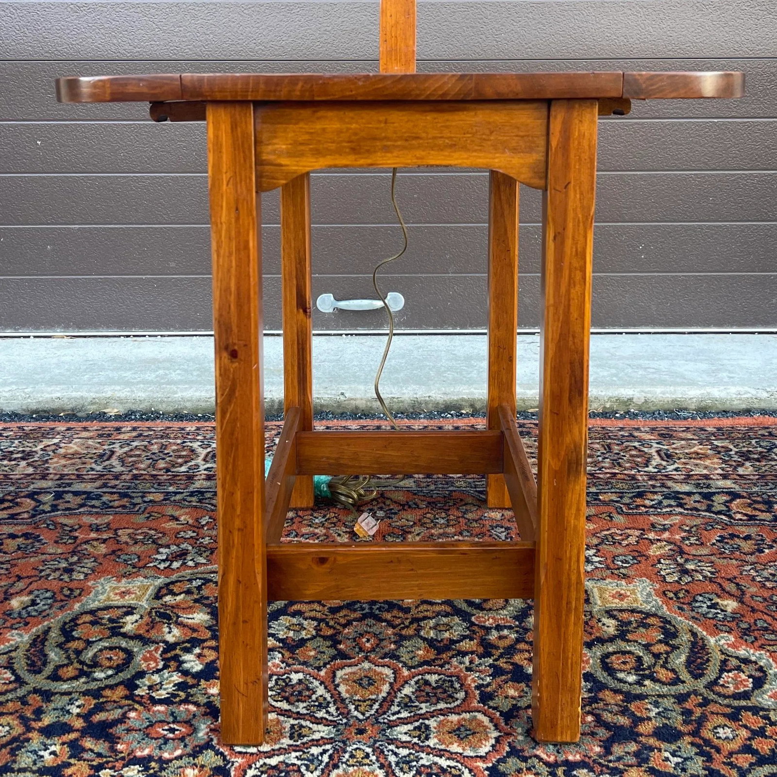 Vintage Ethan Allen Country Craftsman Rustic Pine Drop Leaf Side Table With Built in Lamp - 2