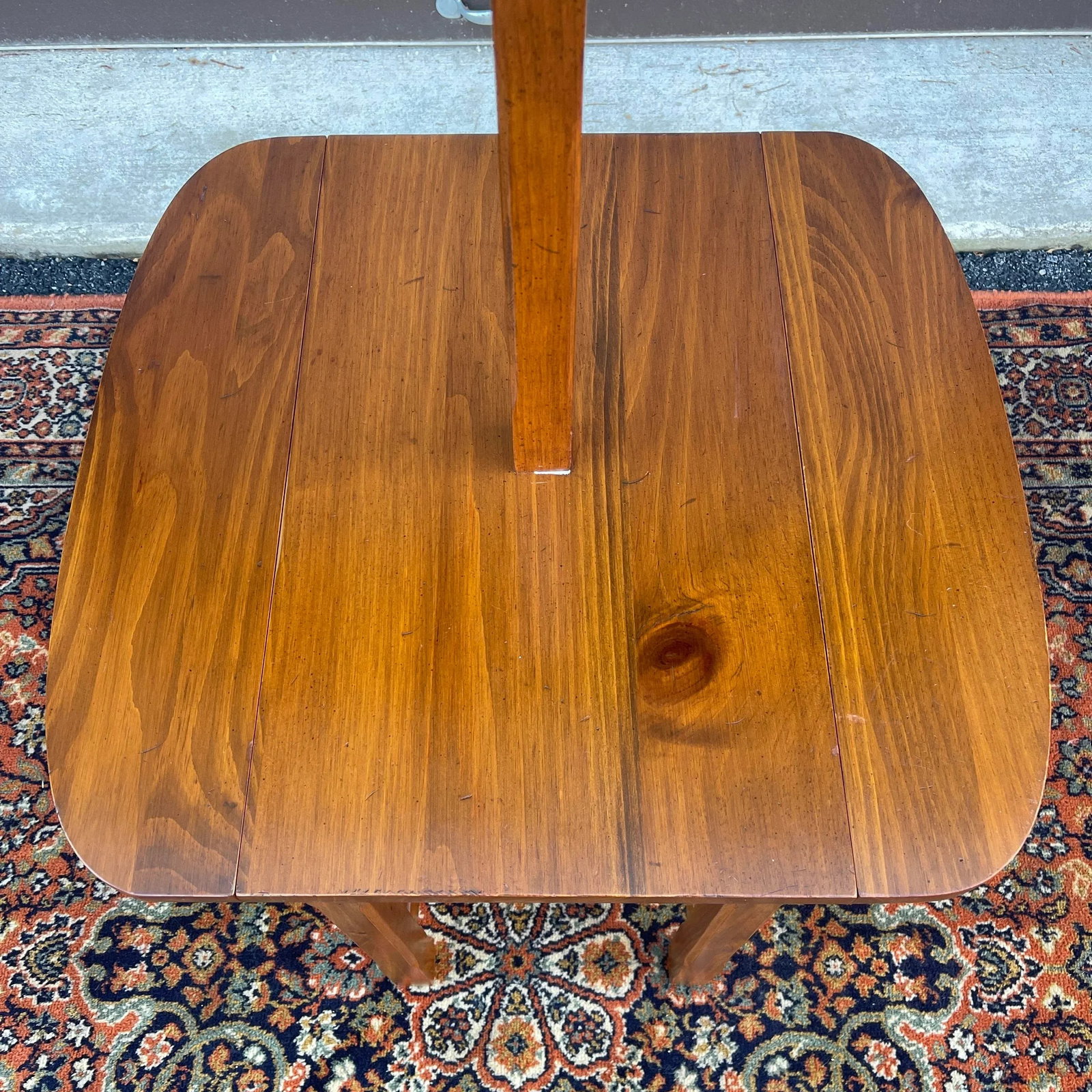 Vintage Ethan Allen Country Craftsman Rustic Pine Drop Leaf Side Table With Built in Lamp - 3