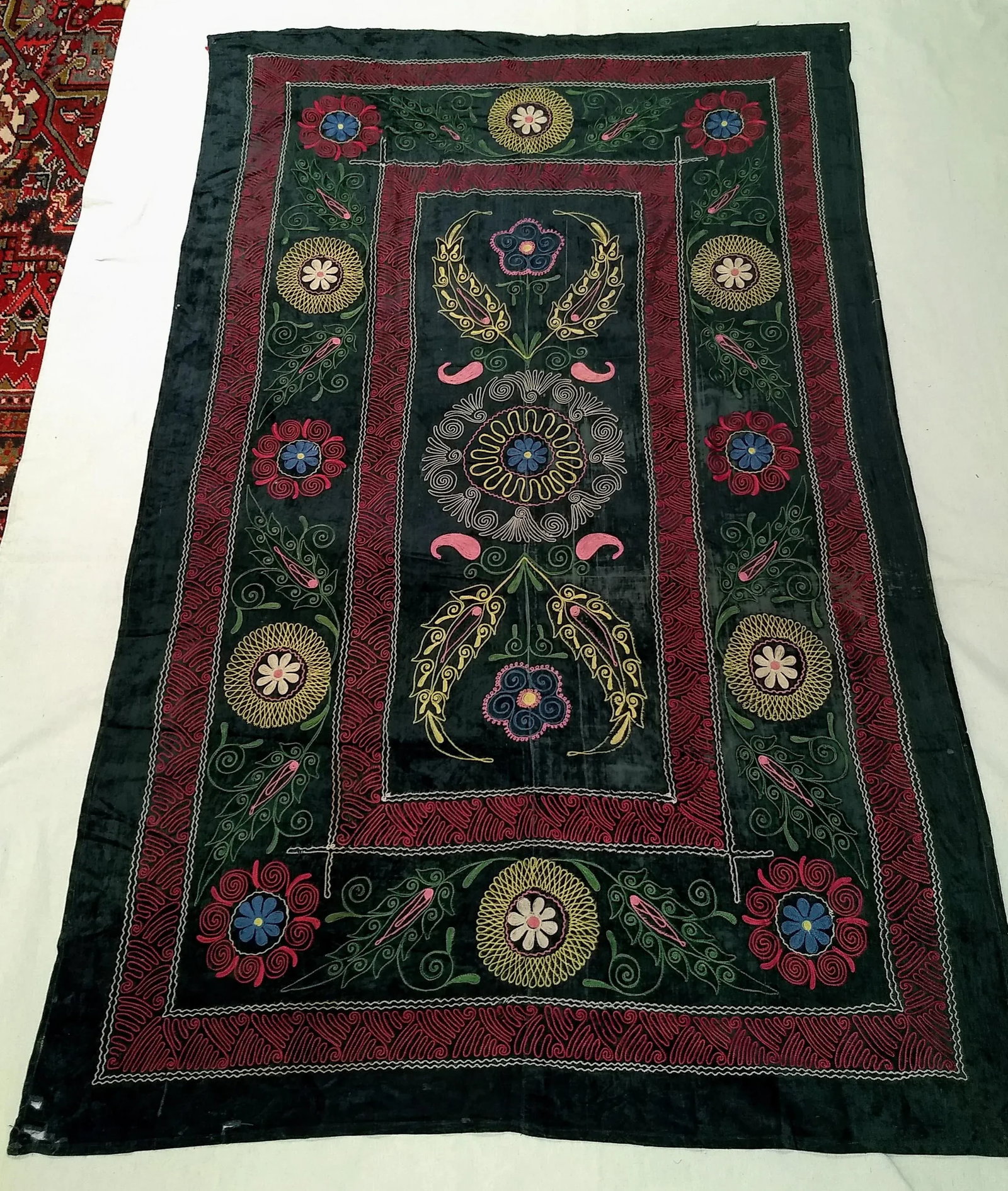 1950s Vintage Silk Suzani Textile - 9