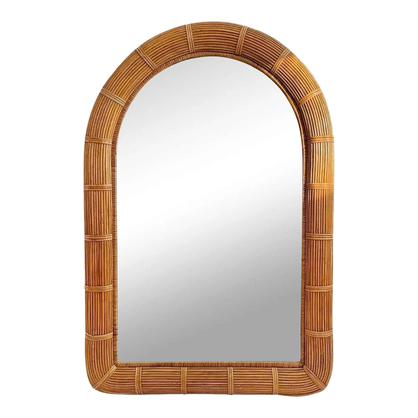 1970s Bamboo Arched Mirror: Gorgeous arched vintage pencil Reed bamboo mirror (2) available listing is for 1. See other listing. They're identical. Condition: Alterations: Original Condition Unaltered Imperfections: Some