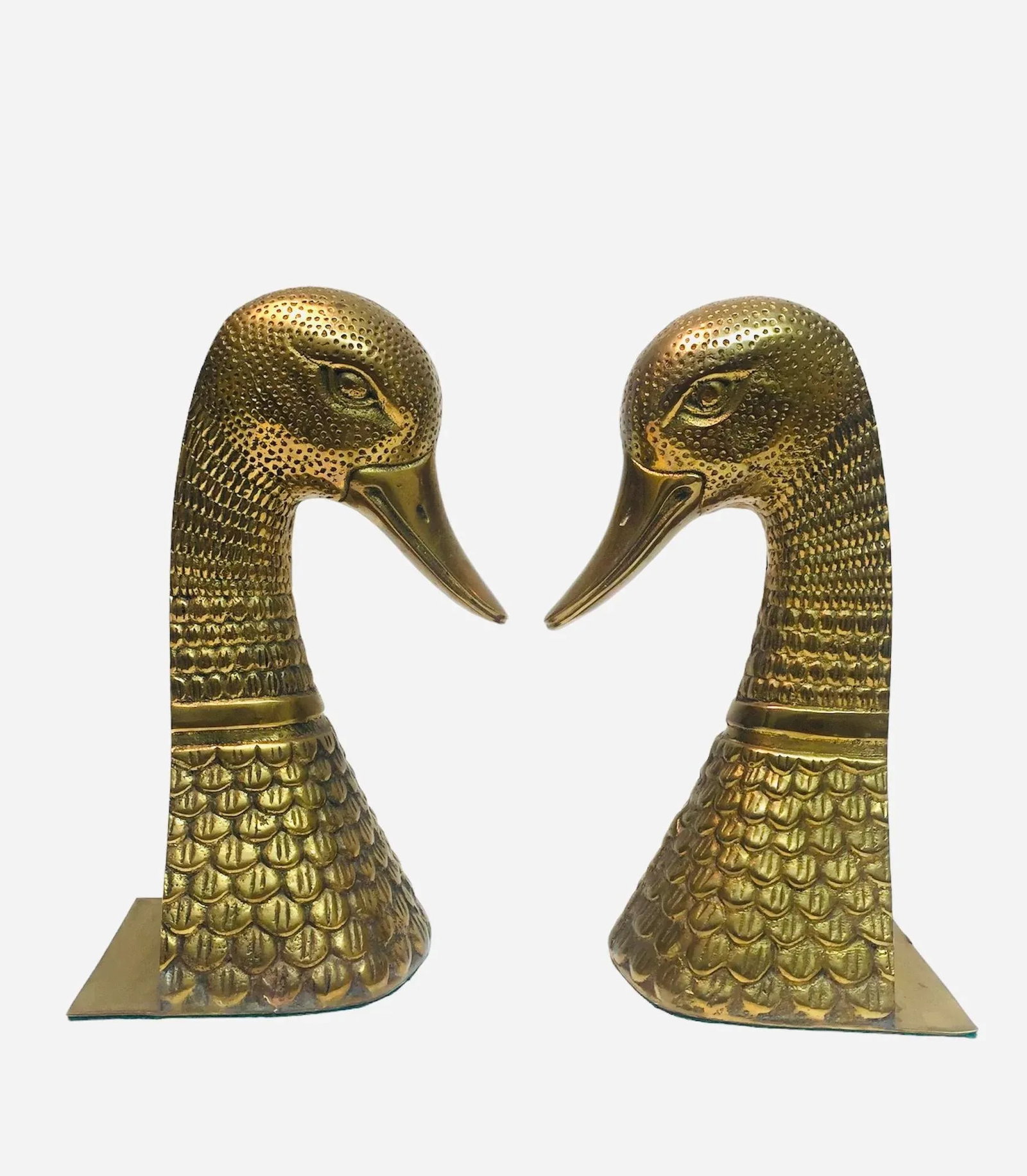 Rare Vintage Intricately Detailed Brass Duck Bookends - 3