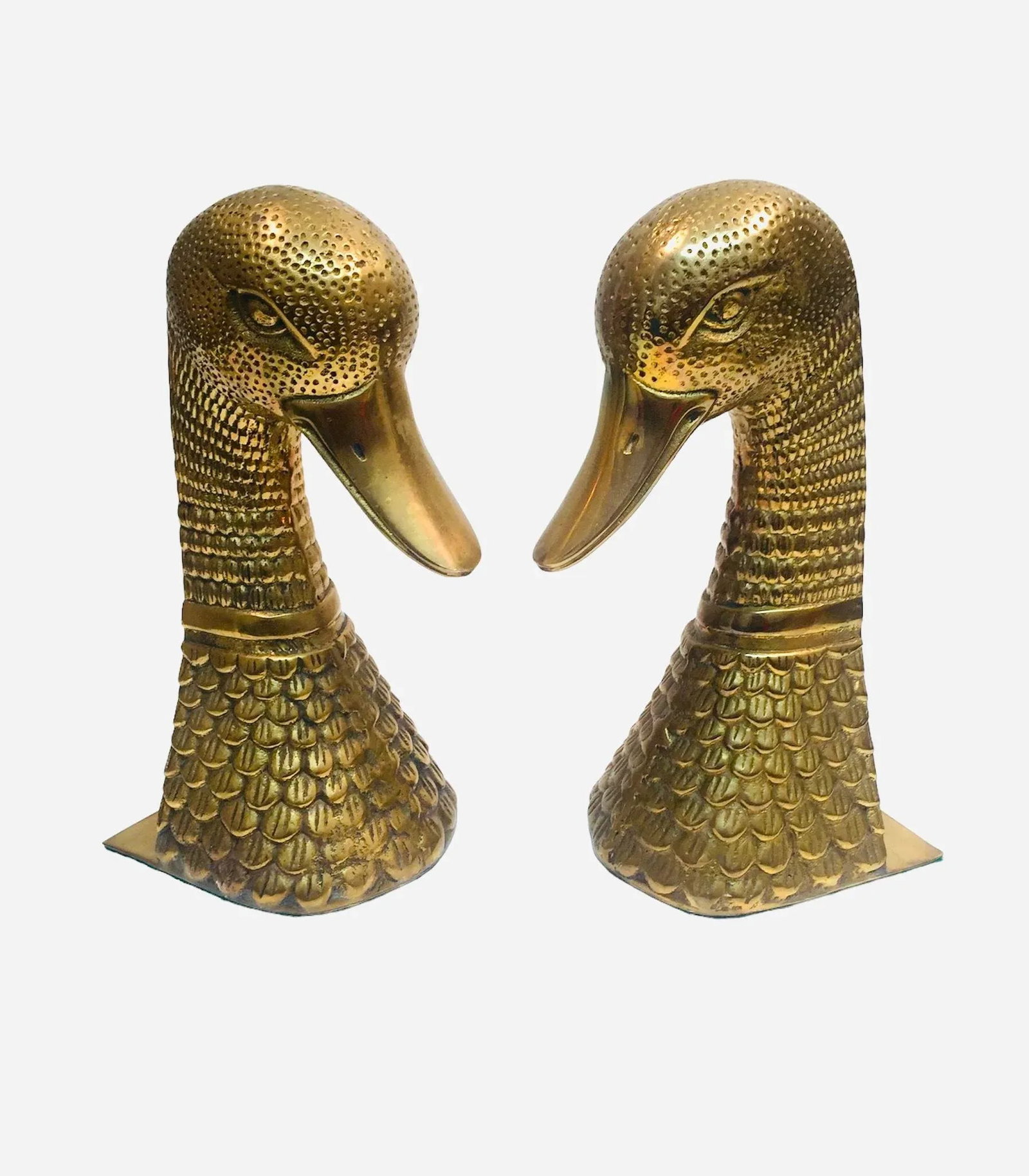 Rare Vintage Intricately Detailed Brass Duck Bookends - 6