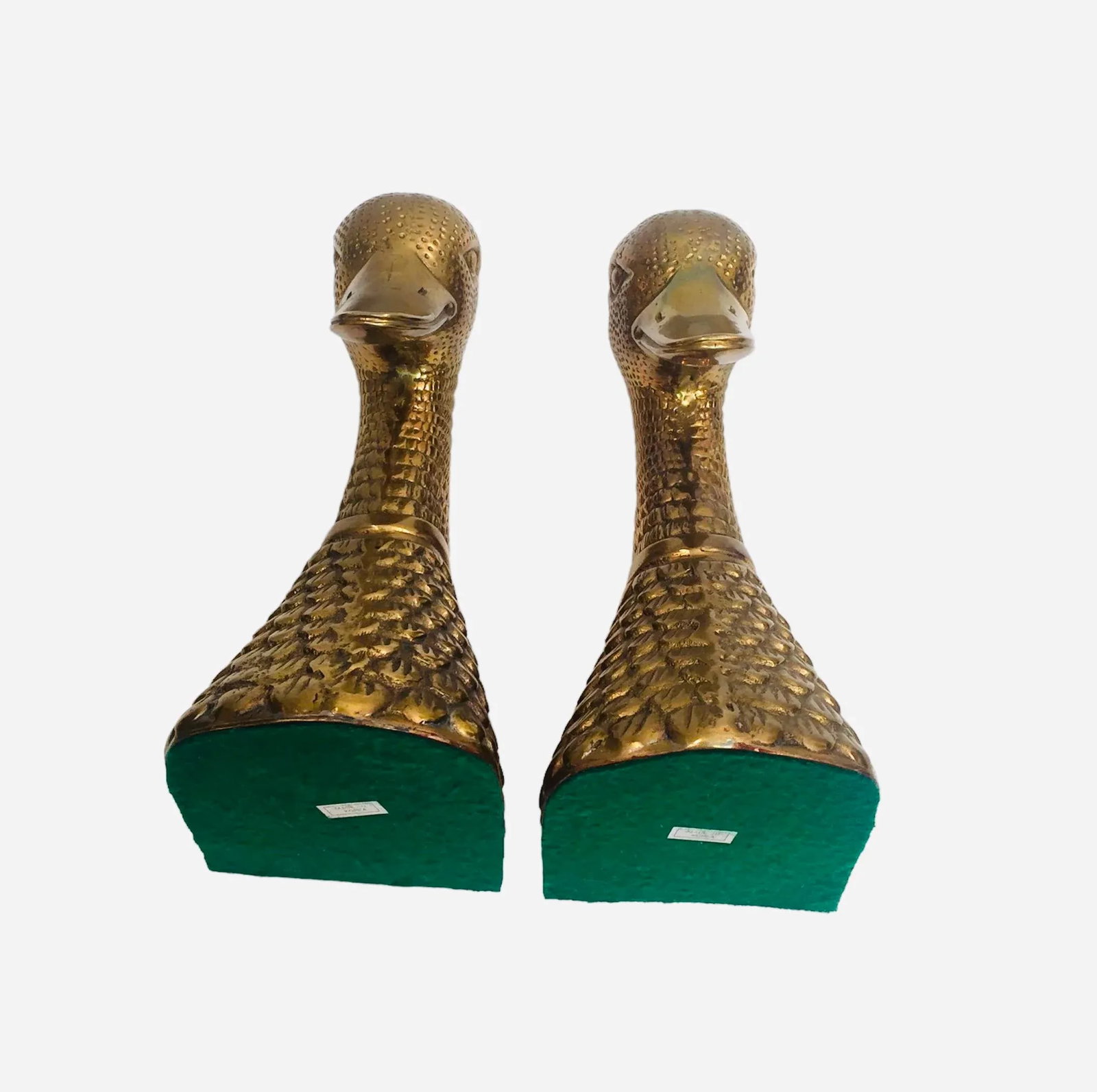 Rare Vintage Intricately Detailed Brass Duck Bookends - 9