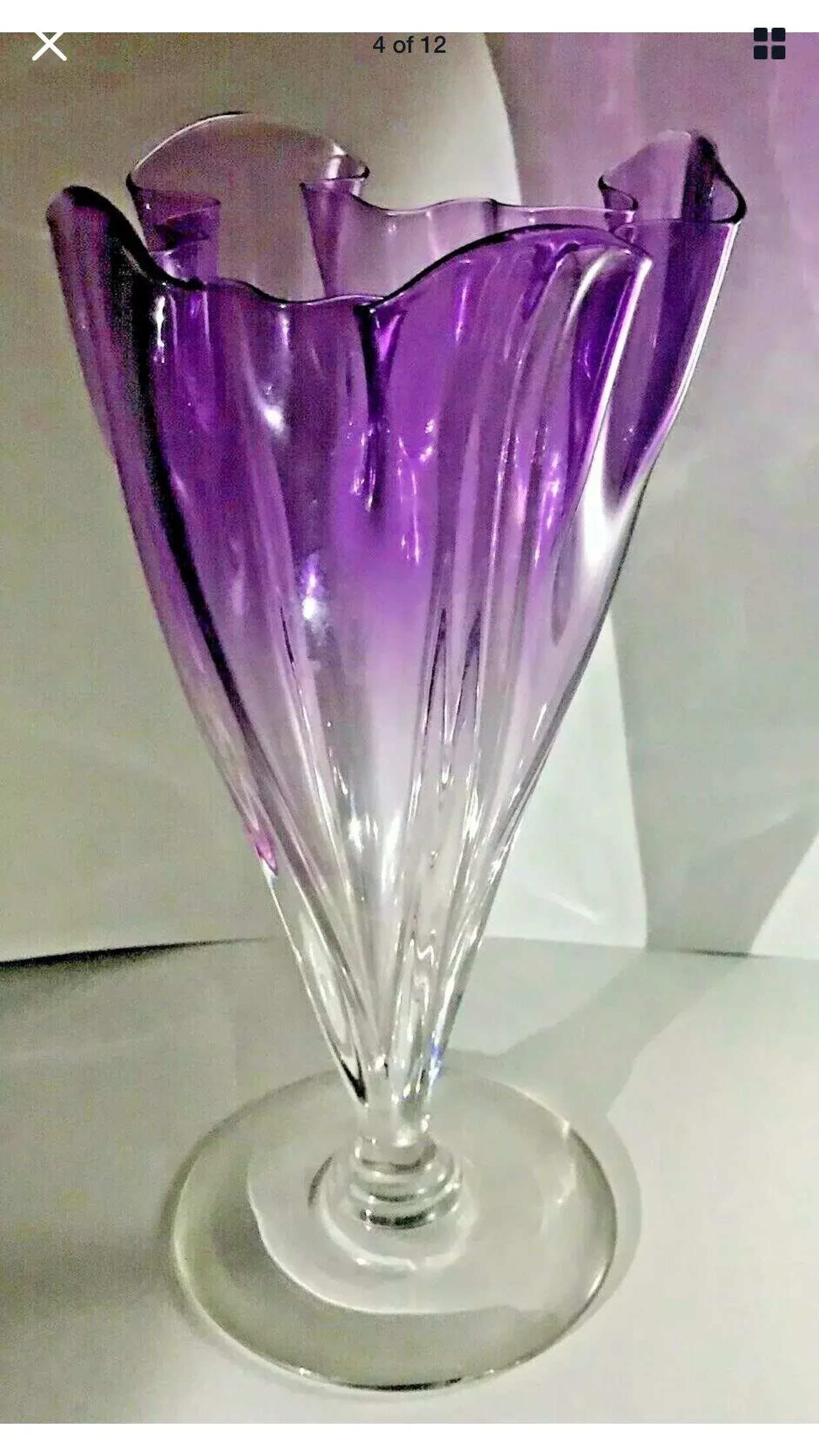 Antique Steuben Purple to Clear Art Glass Vase Grotesque - 8