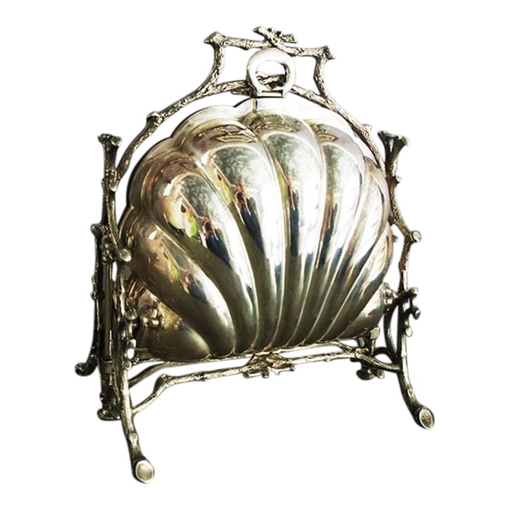 Early 20th Century Shell-Shaped Hinged Silver-Plated Biscuit Box (1 of 10)