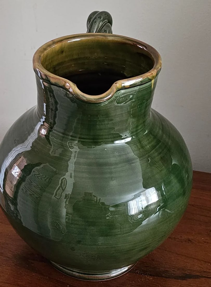 Suds & Co Hand Made Braided Handle Olive Green Color Water/Wine Pitcher - 2