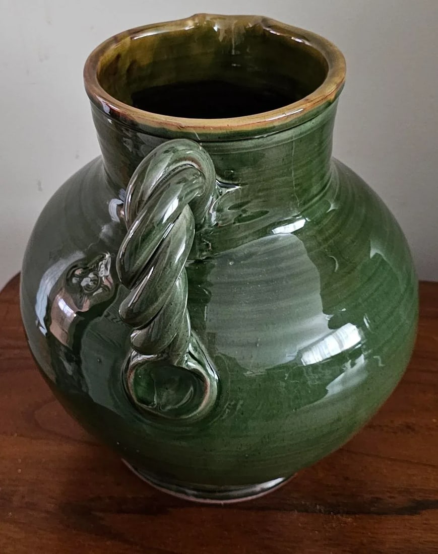 Suds & Co Hand Made Braided Handle Olive Green Color Water/Wine Pitcher - 4