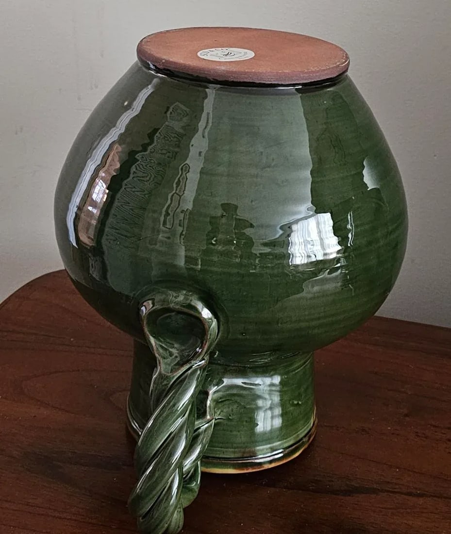 Suds & Co Hand Made Braided Handle Olive Green Color Water/Wine Pitcher - 7