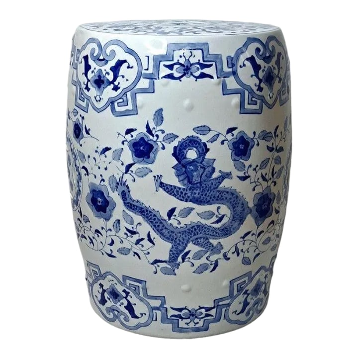 Vintage Chinoiserie Porcelain Drum Garden Stool/Side Table with Dragon & Phoenix (1 of 10)