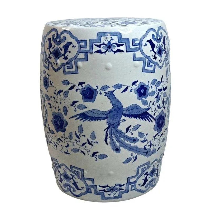 Vintage Chinoiserie Porcelain Drum Garden Stool/Side Table with Dragon & Phoenix - 3