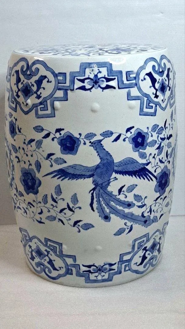 Vintage Chinoiserie Porcelain Drum Garden Stool/Side Table with Dragon & Phoenix - 5