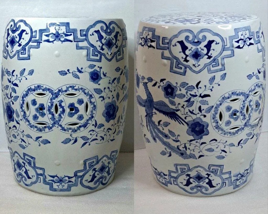 Vintage Chinoiserie Porcelain Drum Garden Stool/Side Table with Dragon & Phoenix - 8