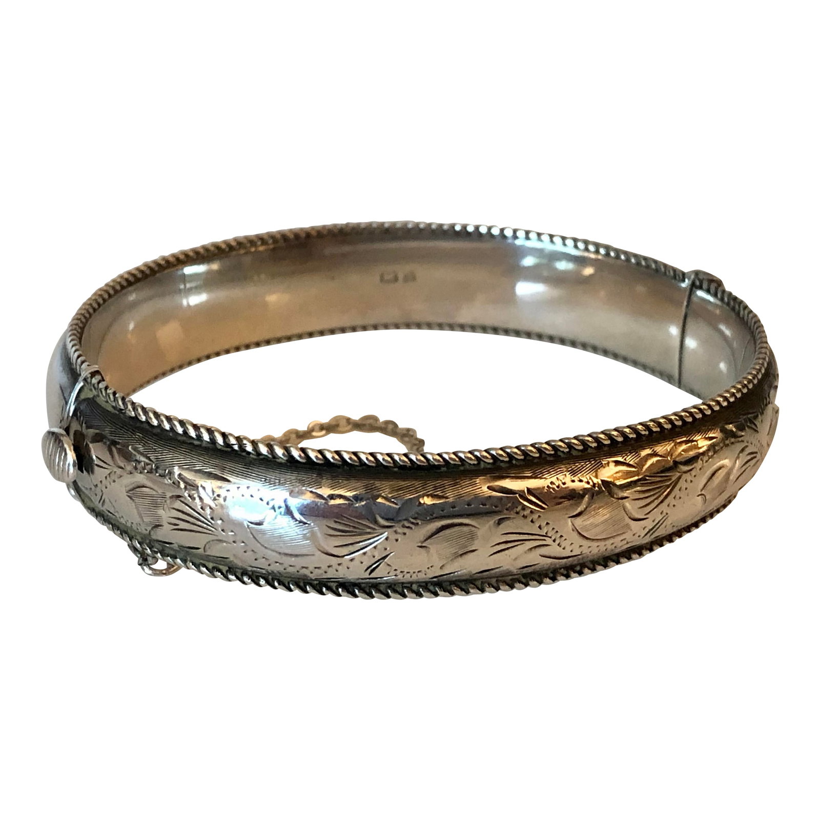English Sterling Silver Hinged Clasp Bangle Bracelet (1 of 8)