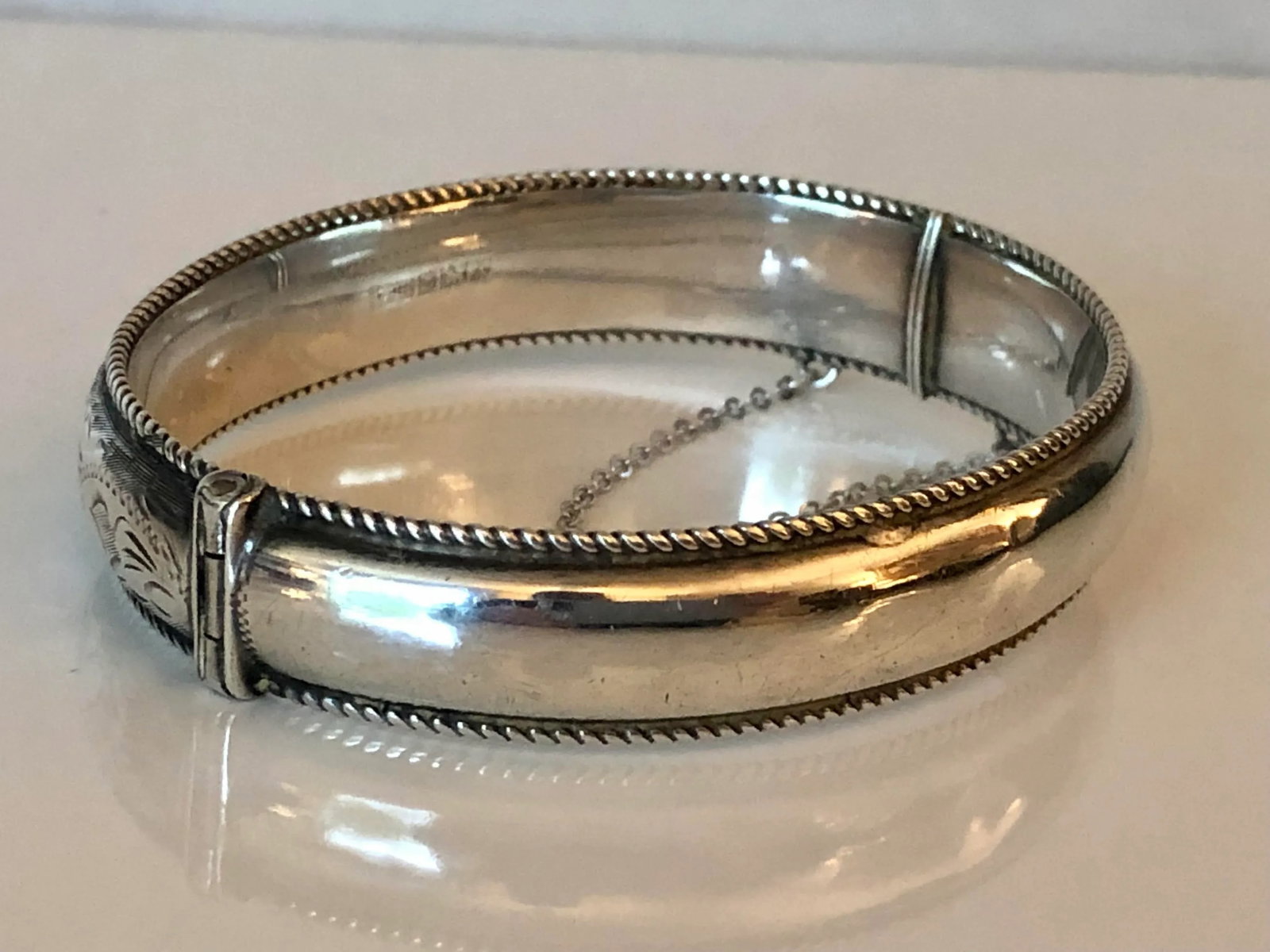 English Sterling Silver Hinged Clasp Bangle Bracelet - 2