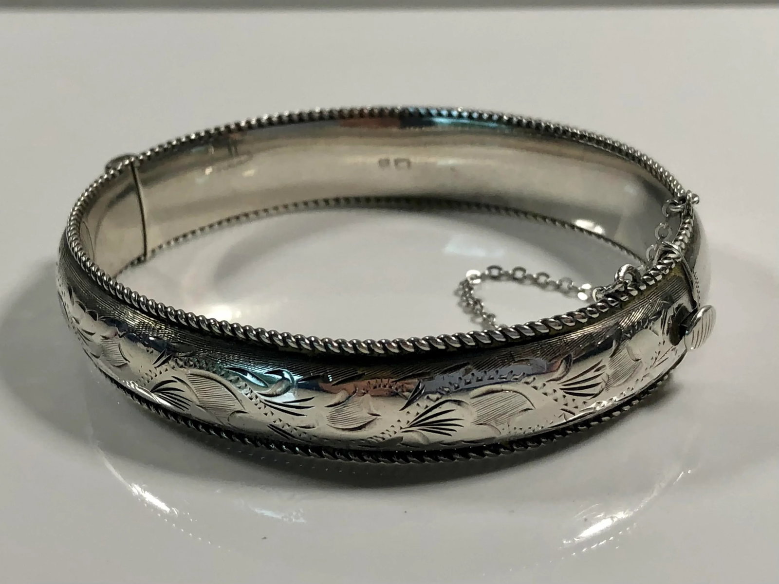 English Sterling Silver Hinged Clasp Bangle Bracelet - 4