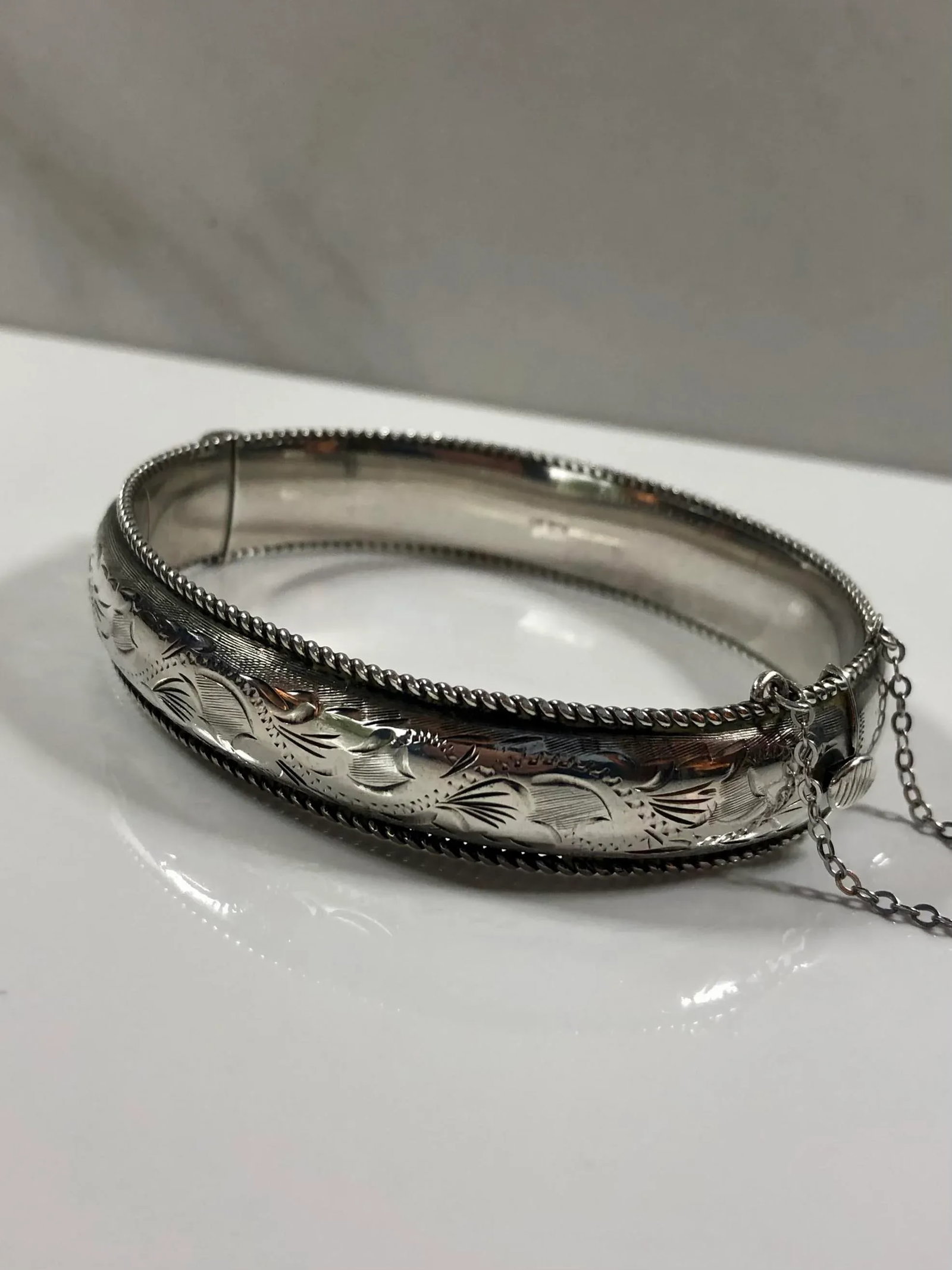 English Sterling Silver Hinged Clasp Bangle Bracelet - 6
