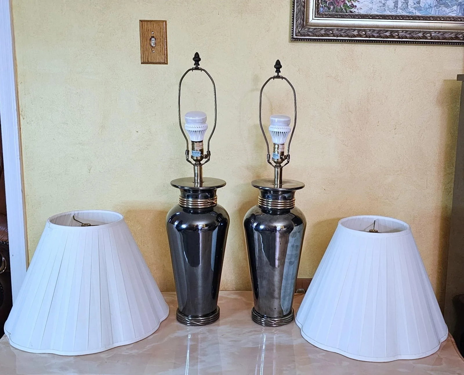 1990s Ethan Allen Hollywood Regency Cobalt Blue Ginger Jar Table Lamps, a Pair - 10