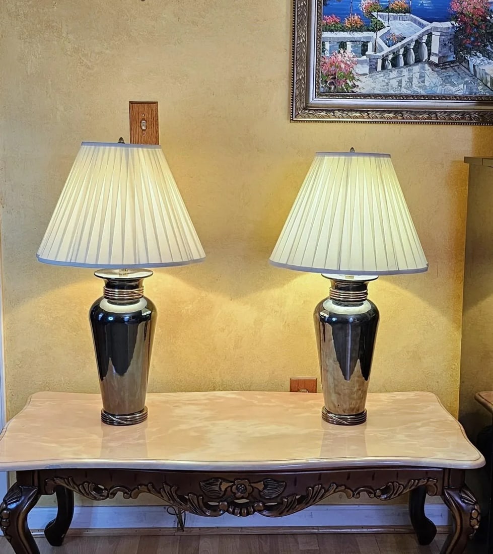 1990s Ethan Allen Hollywood Regency Cobalt Blue Ginger Jar Table Lamps, a Pair - 2