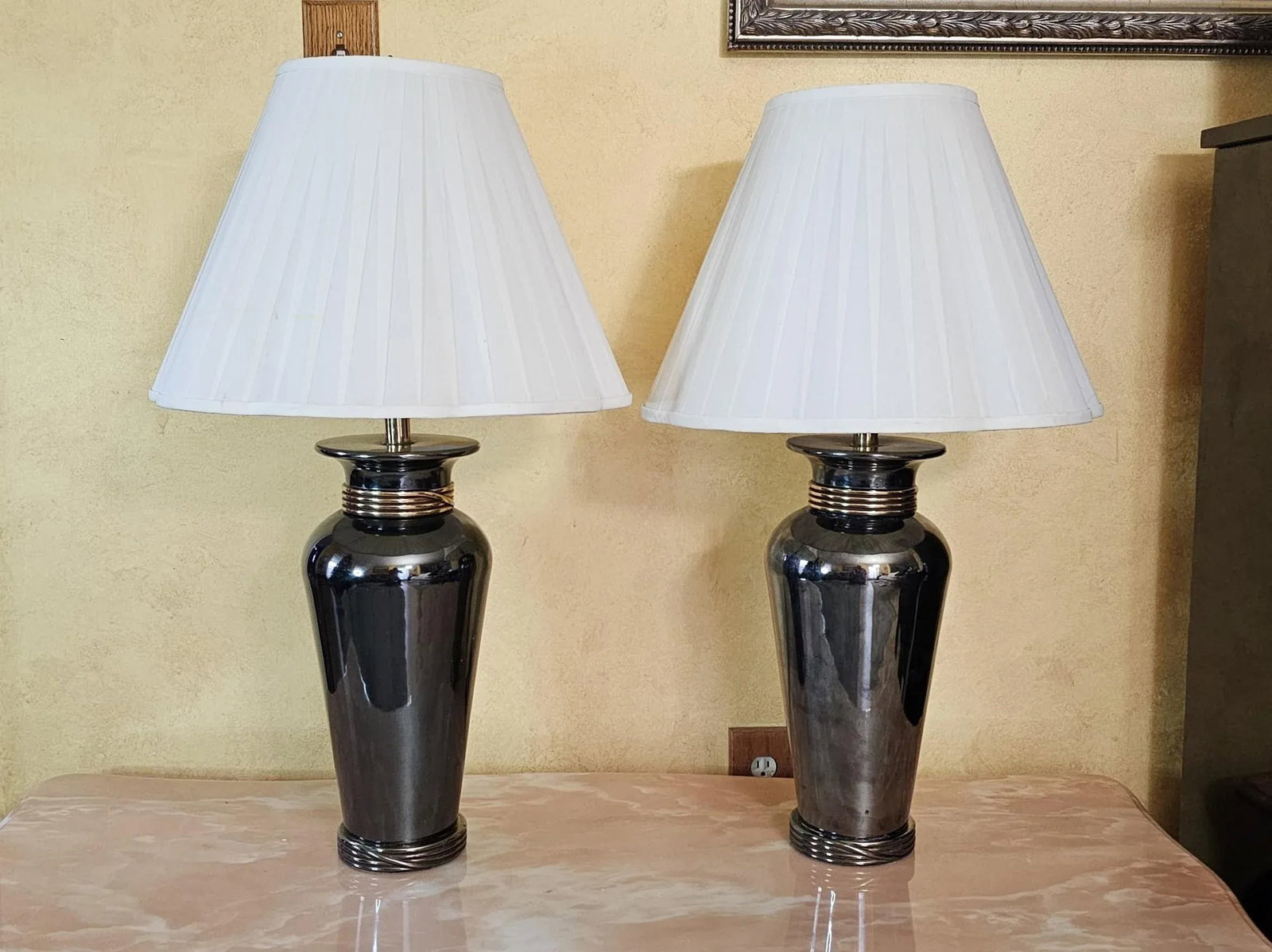 1990s Ethan Allen Hollywood Regency Cobalt Blue Ginger Jar Table Lamps, a Pair - 3