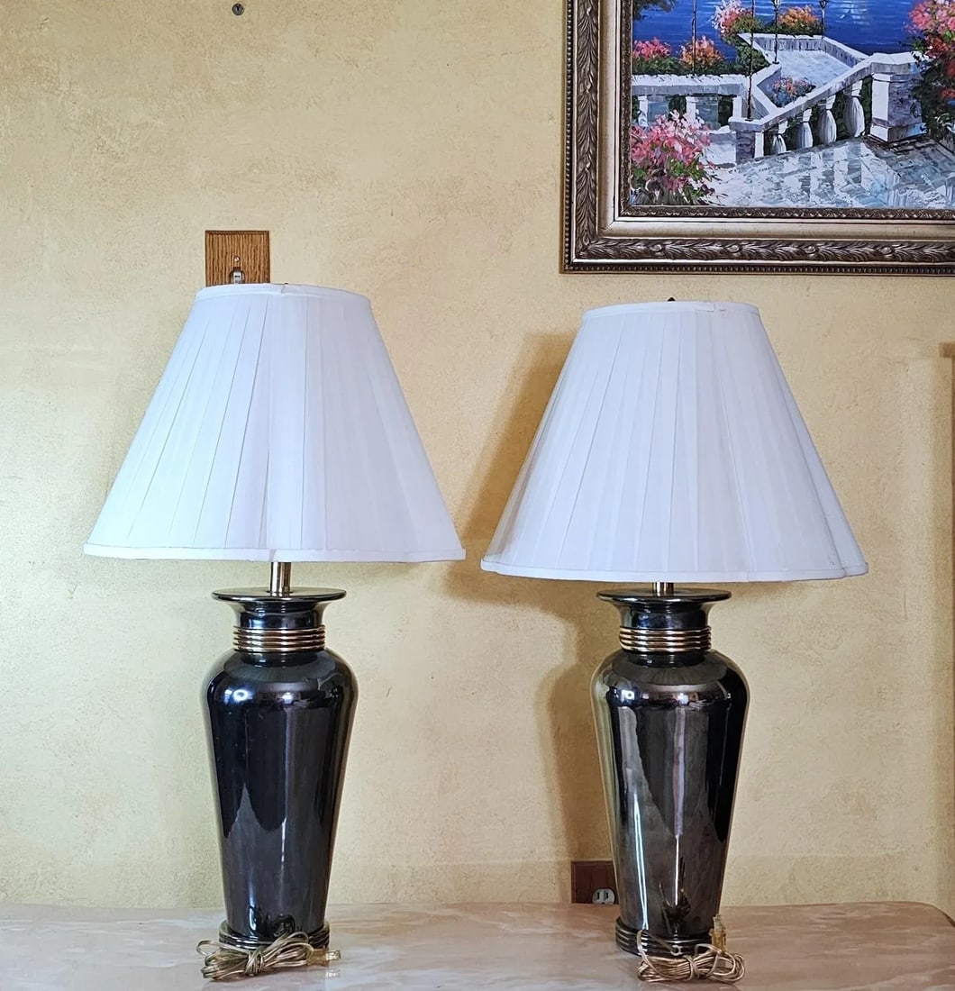 1990s Ethan Allen Hollywood Regency Cobalt Blue Ginger Jar Table Lamps, a Pair - 4