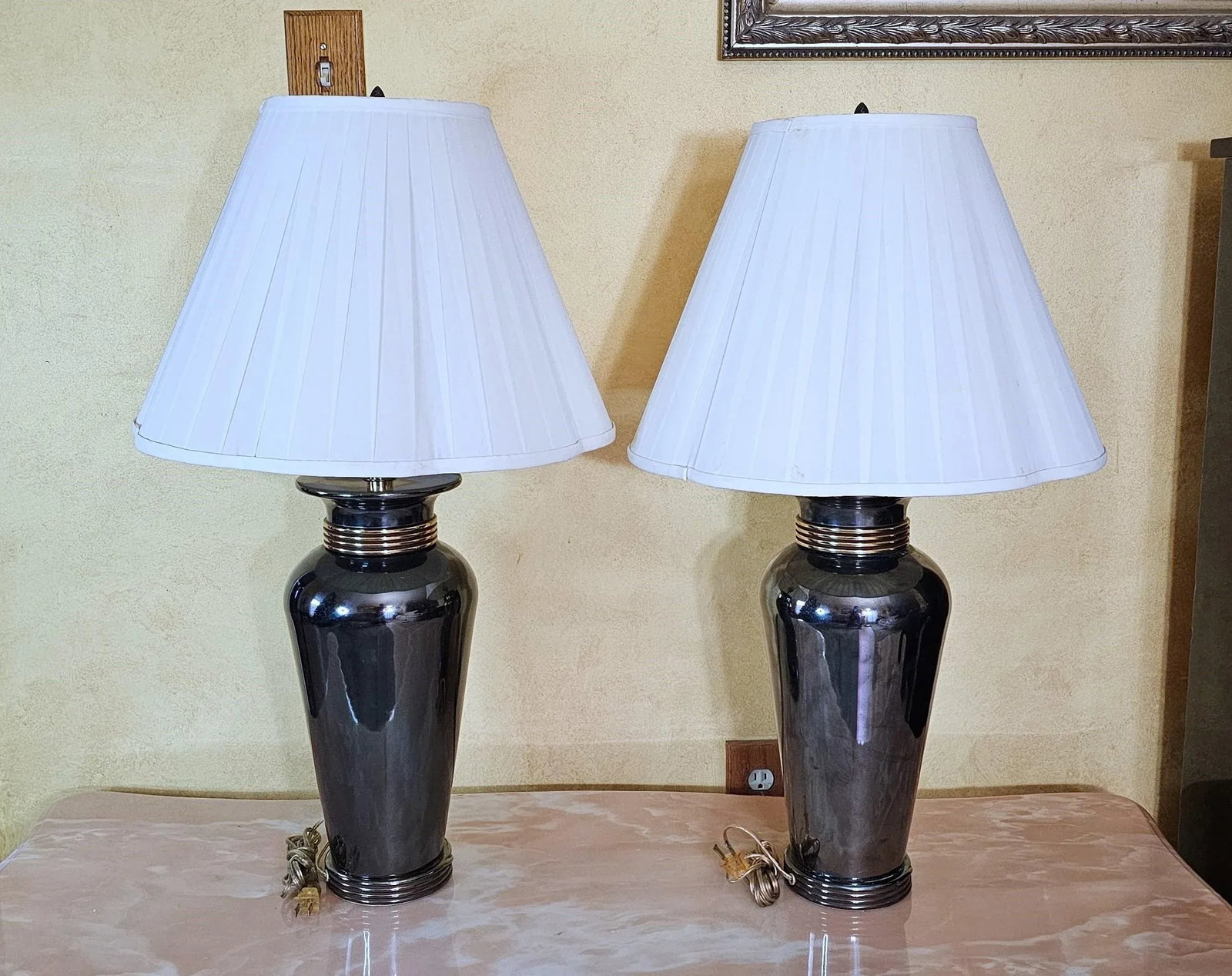 1990s Ethan Allen Hollywood Regency Cobalt Blue Ginger Jar Table Lamps, a Pair - 5