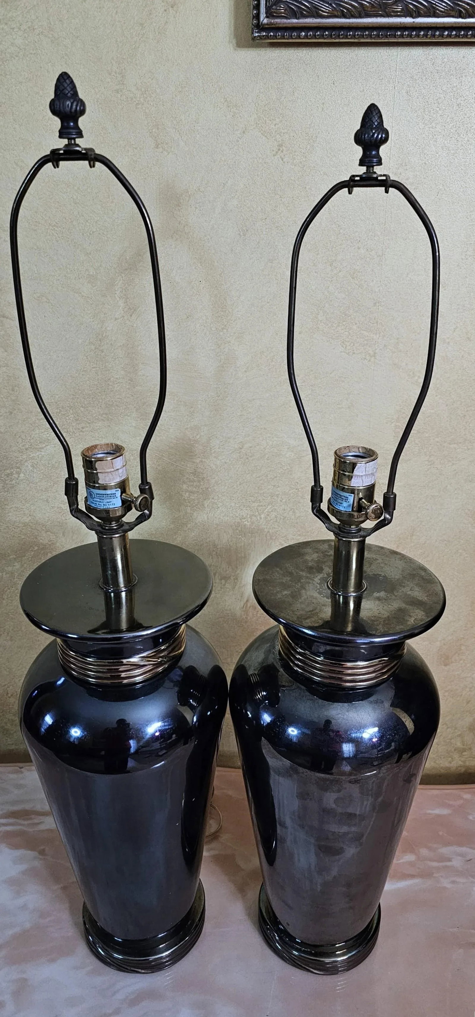 1990s Ethan Allen Hollywood Regency Cobalt Blue Ginger Jar Table Lamps, a Pair - 6