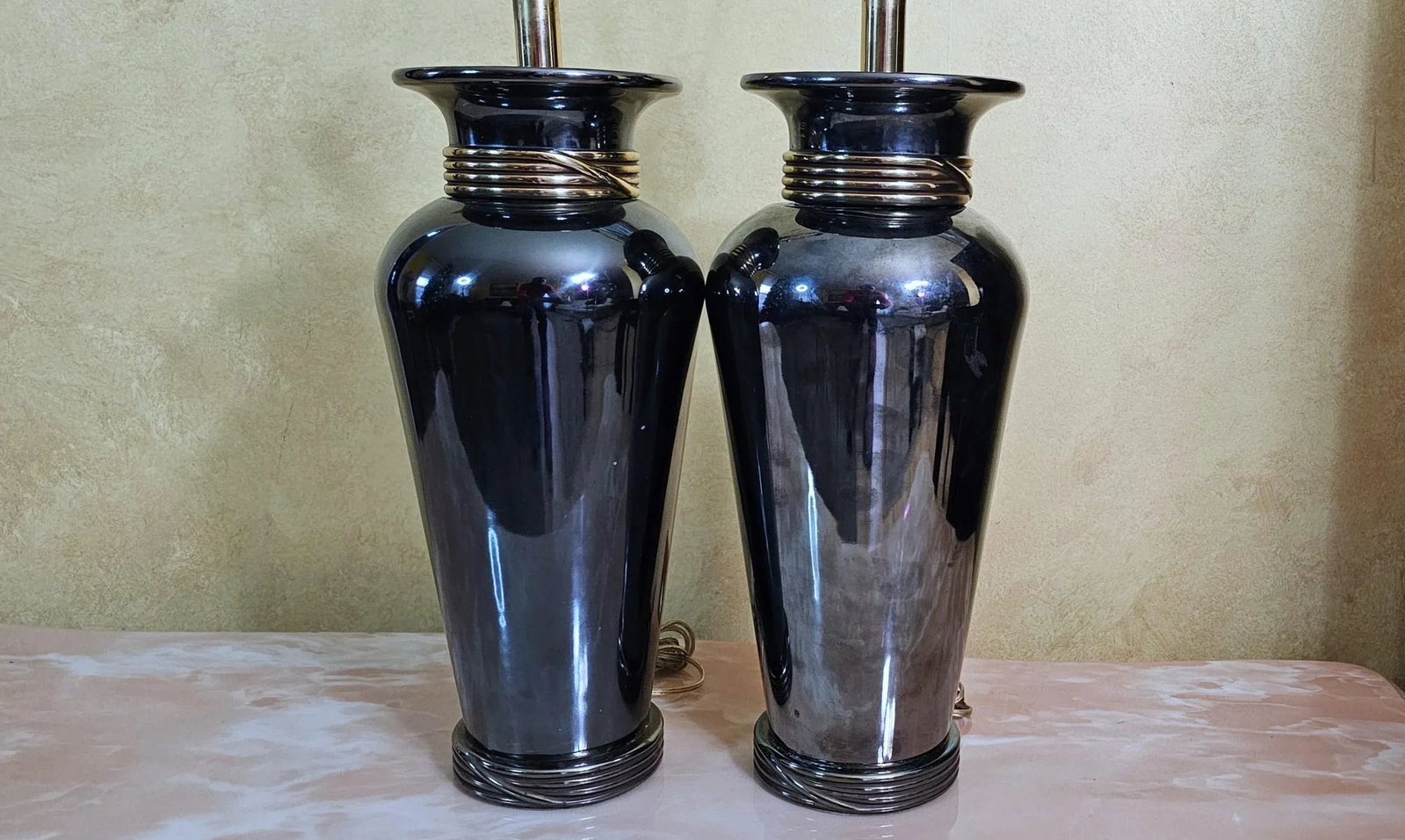 1990s Ethan Allen Hollywood Regency Cobalt Blue Ginger Jar Table Lamps, a Pair - 7