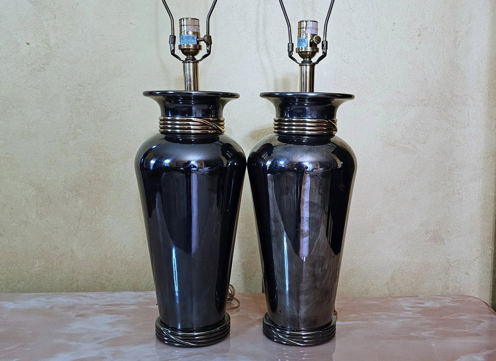 1990s Ethan Allen Hollywood Regency Cobalt Blue Ginger Jar Table Lamps, a Pair - 8