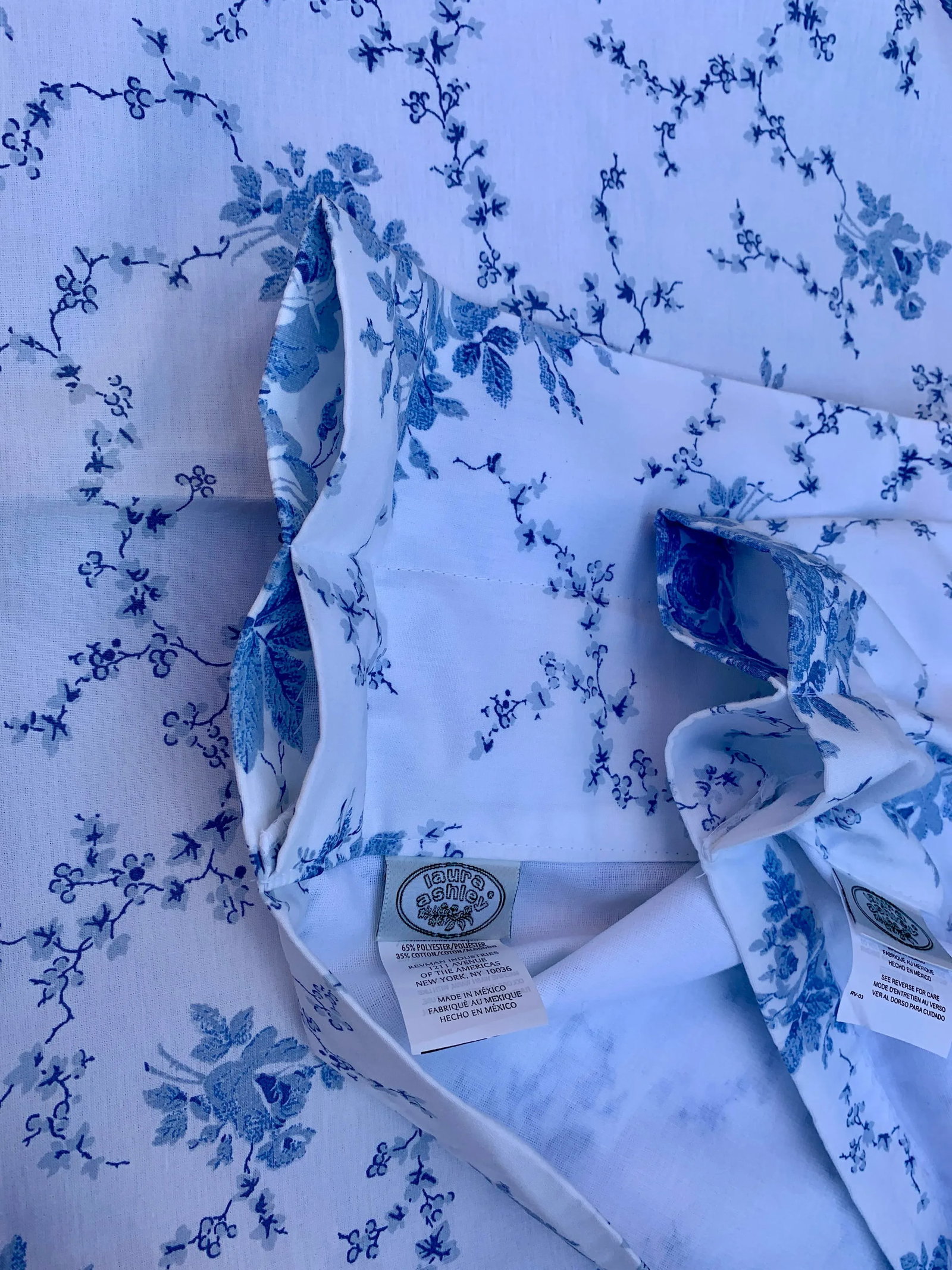 Vintage Late Century 20th 1970-1999 Laura Ashley Sophia Blue Floral Window Panels, Lined, Rod Pocket - 10