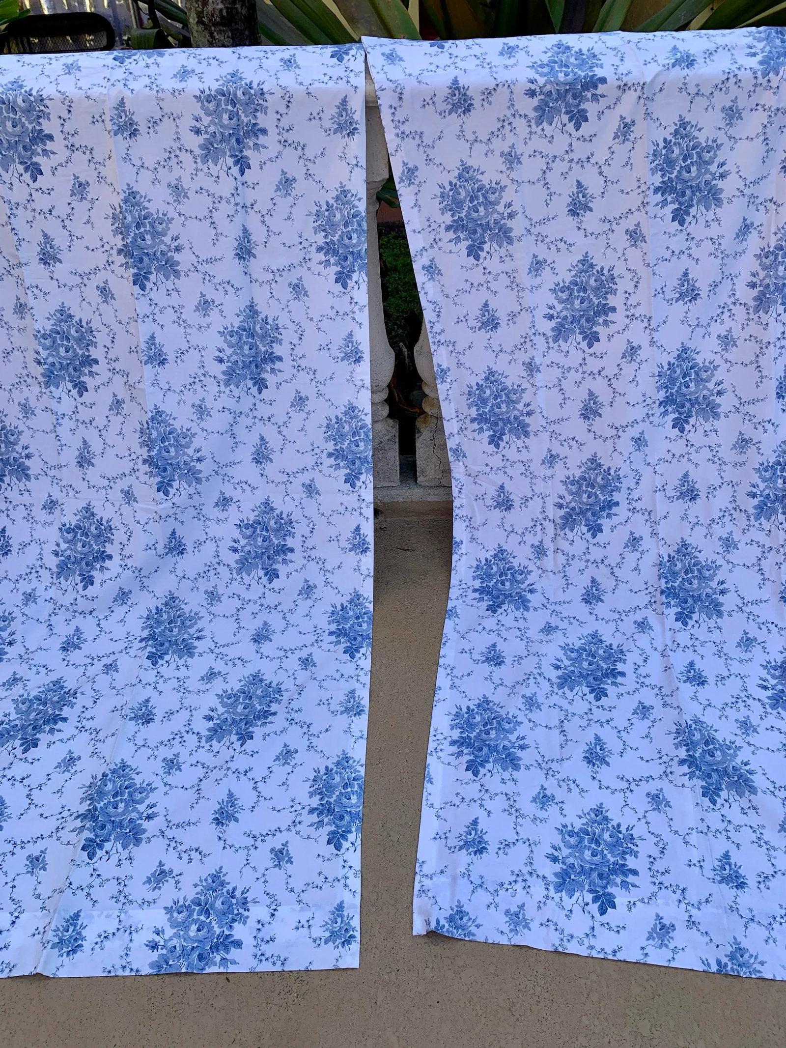 Vintage Late Century 20th 1970-1999 Laura Ashley Sophia Blue Floral Window Panels, Lined, Rod Pocket - 12