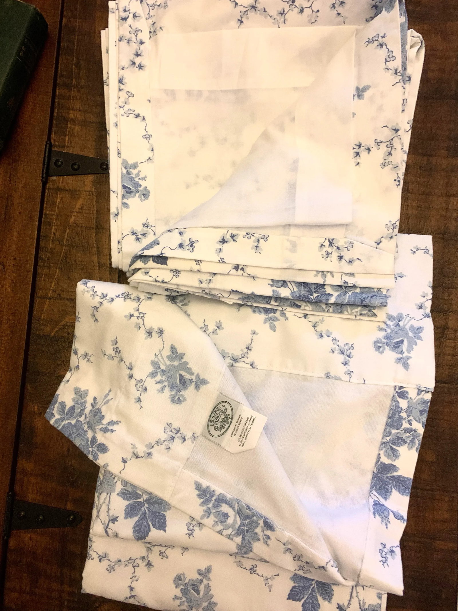 Vintage Late Century 20th 1970-1999 Laura Ashley Sophia Blue Floral Window Panels, Lined, Rod Pocket - 3