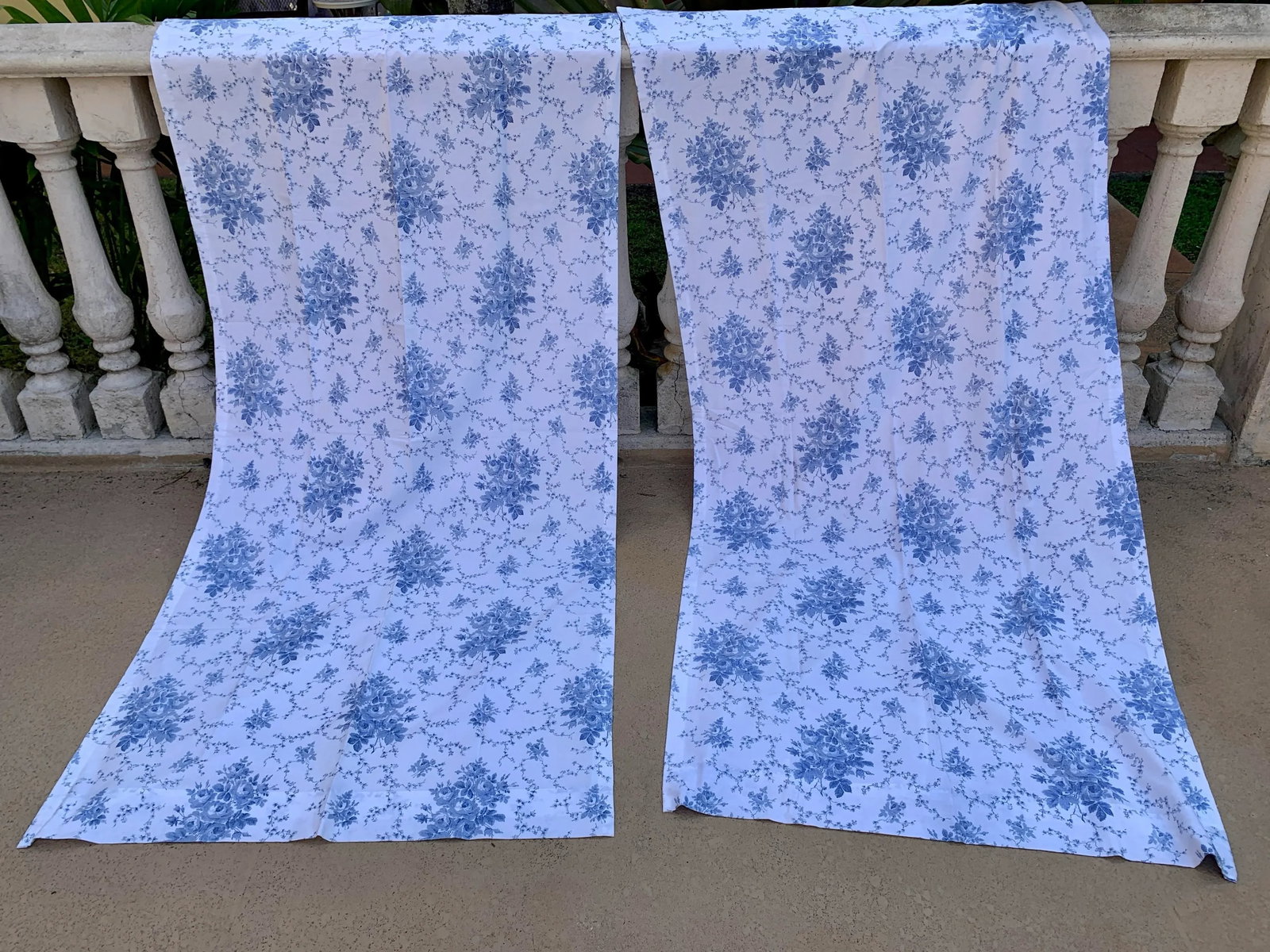 Vintage Late Century 20th 1970-1999 Laura Ashley Sophia Blue Floral Window Panels, Lined, Rod Pocket - 7