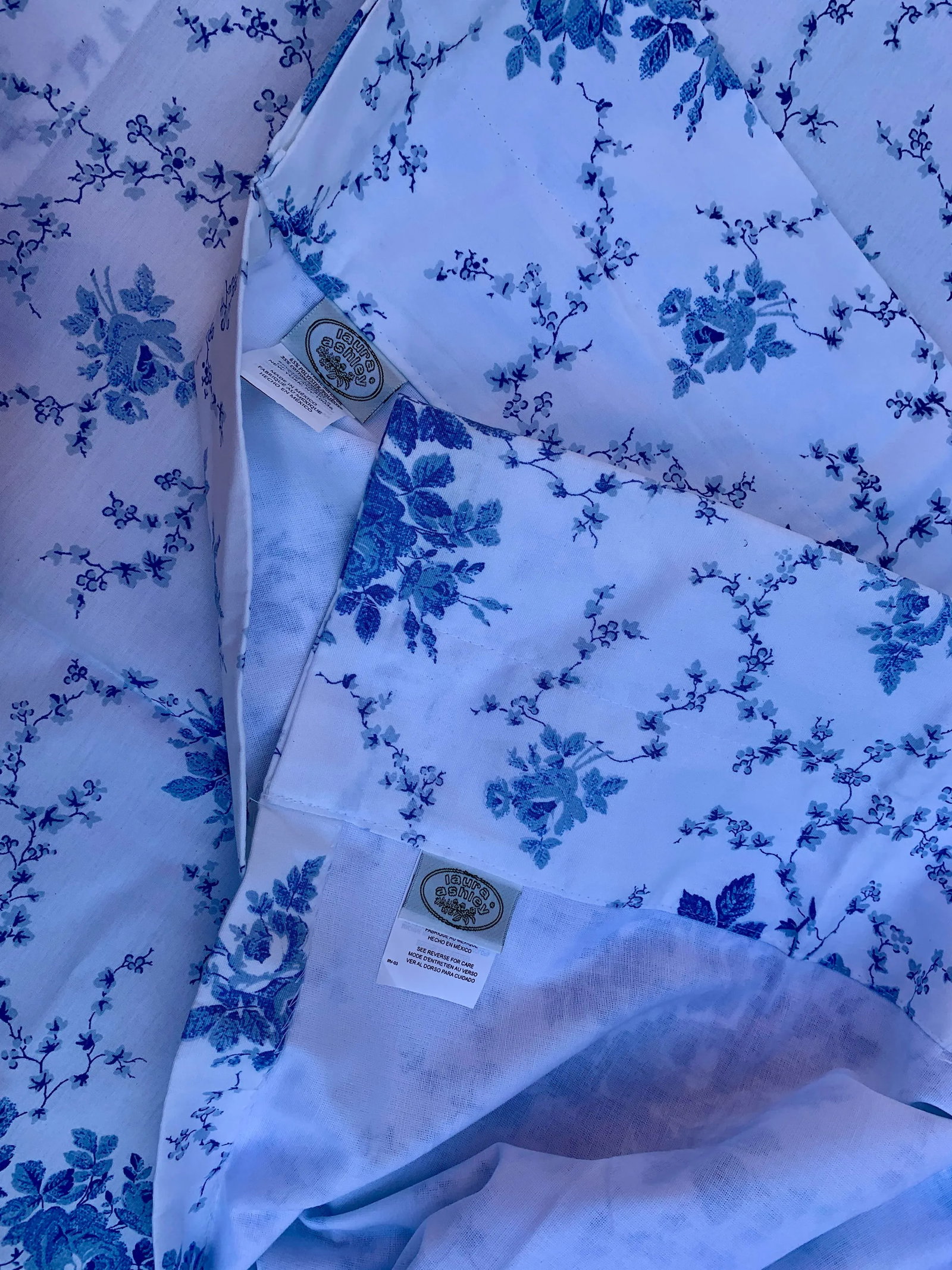 Vintage Late Century 20th 1970-1999 Laura Ashley Sophia Blue Floral Window Panels, Lined, Rod Pocket - 8