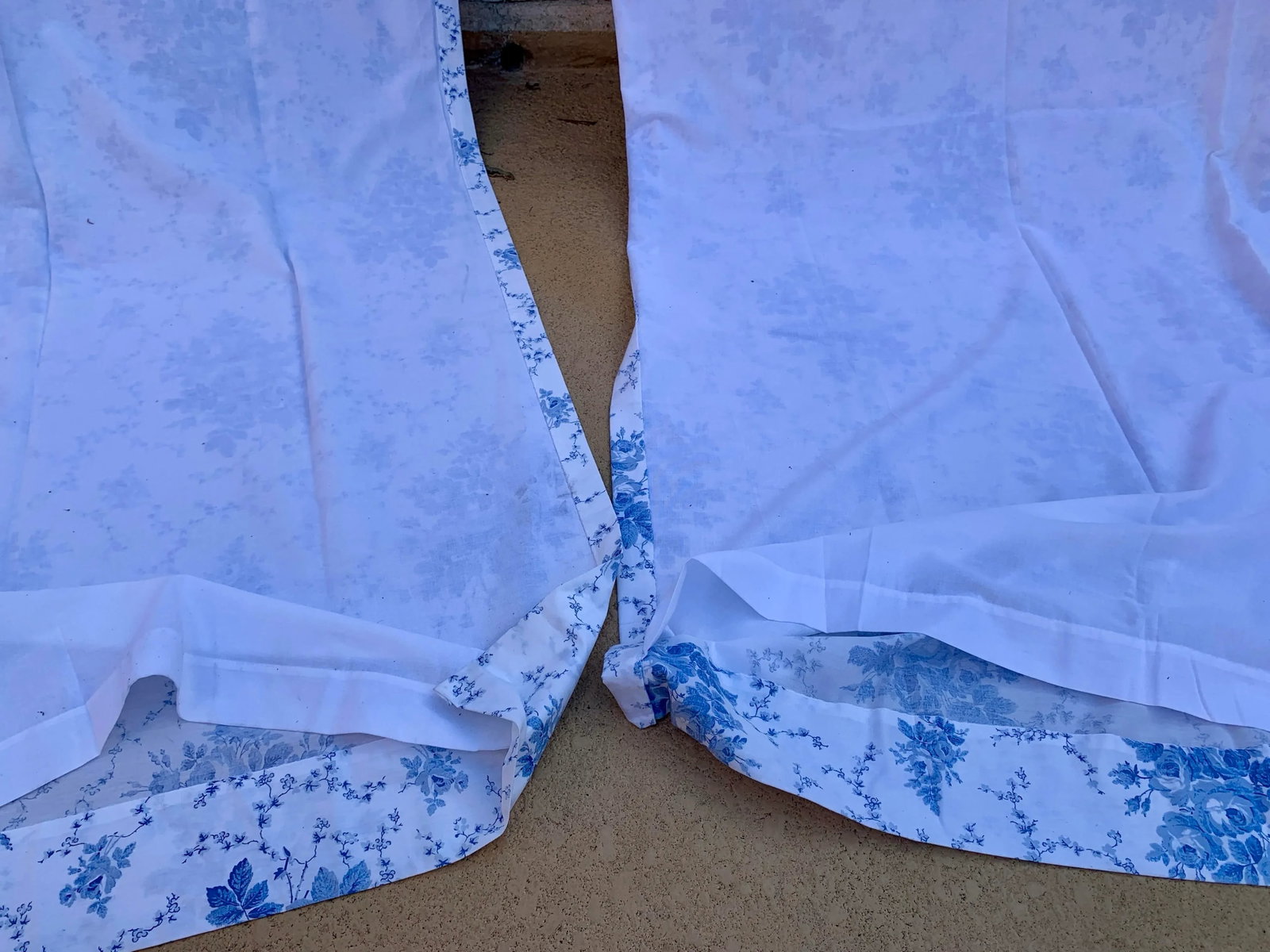 Vintage Late Century 20th 1970-1999 Laura Ashley Sophia Blue Floral Window Panels, Lined, Rod Pocket - 9