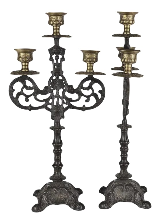 Blackened Brass Candlesticks - A Pair (1 of 8)