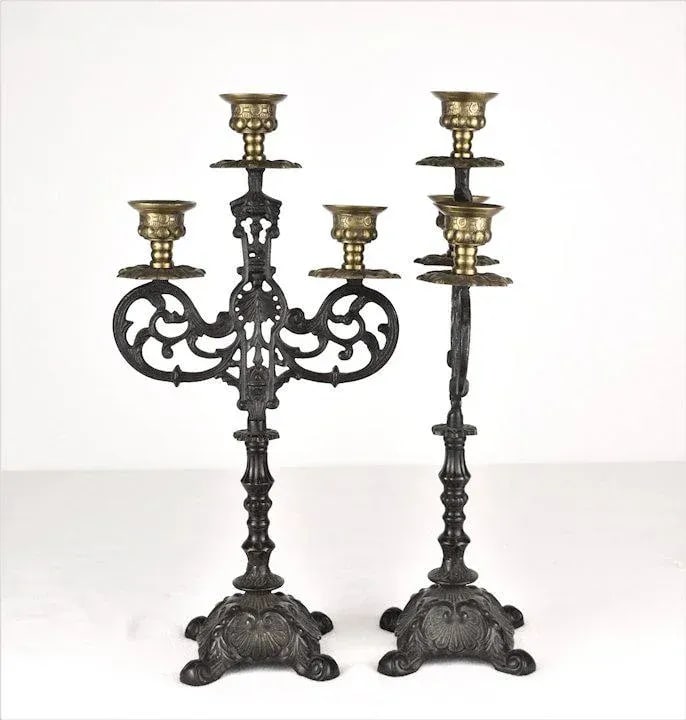 Blackened Brass Candlesticks - A Pair - 2