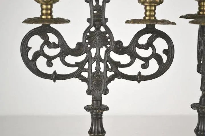 Blackened Brass Candlesticks - A Pair - 5
