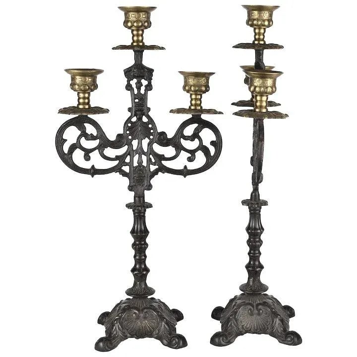 Blackened Brass Candlesticks - A Pair - 8