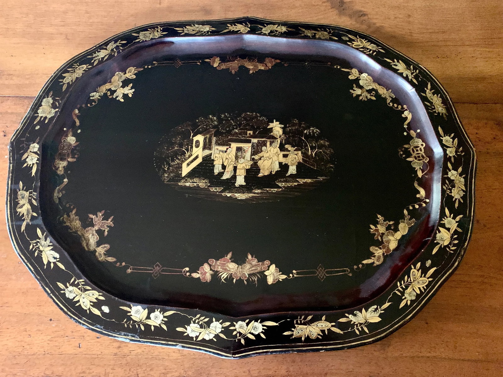 Mid 20th Century Chinoiserie Paper Mache Gilt Bees Tray - 12
