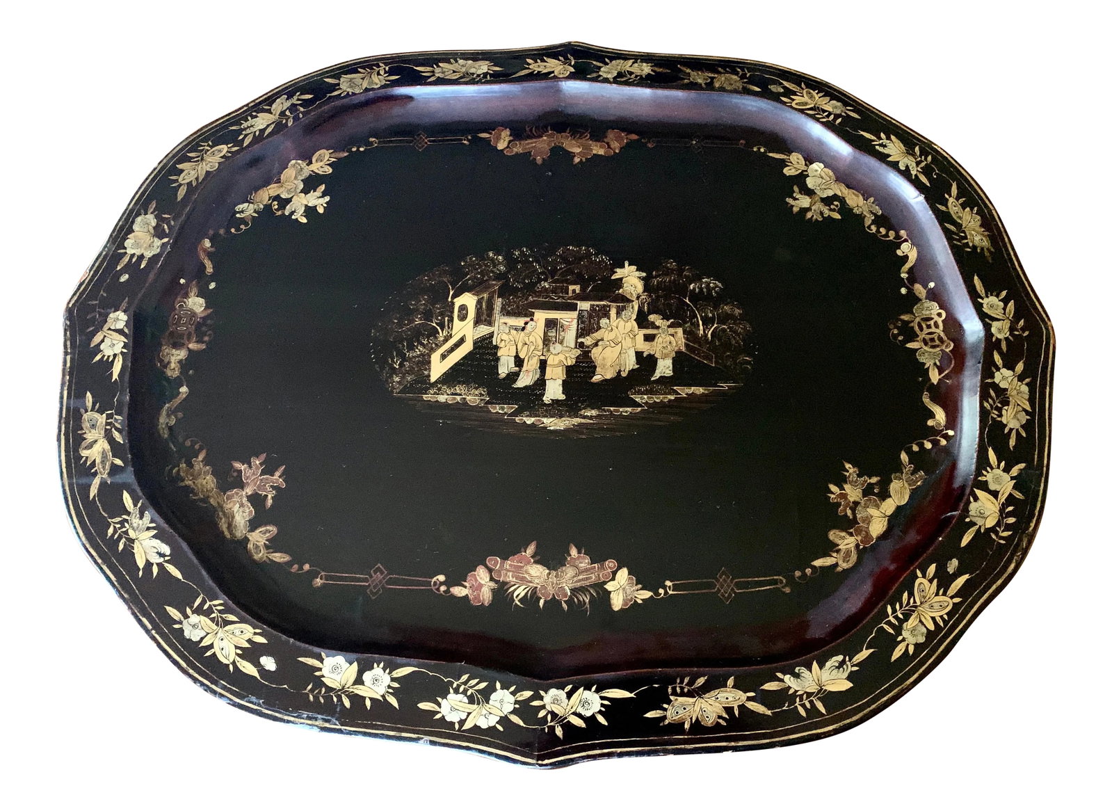 Mid 20th Century Chinoiserie Paper Mache Gilt Bees Tray: I purchased this in Chicago in 2008. It has had a lovely spot to hang, but we are downsizing and I have to part with it. I've particularly enjoyed seeing the bees in the design. It is quite unusual