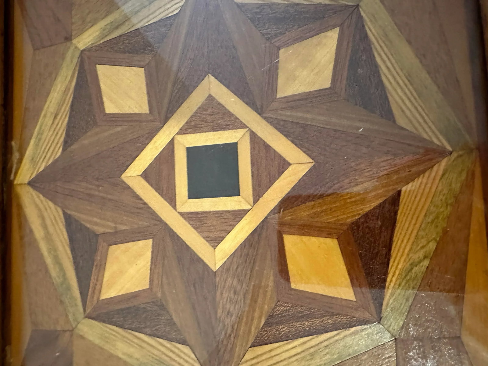 1930's Inlay Tray With Wood Handles and Removable Glass. - 6