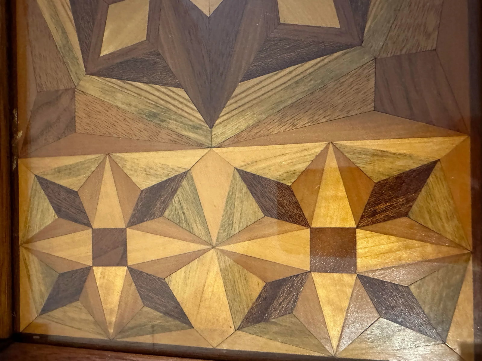 1930's Inlay Tray With Wood Handles and Removable Glass. - 7