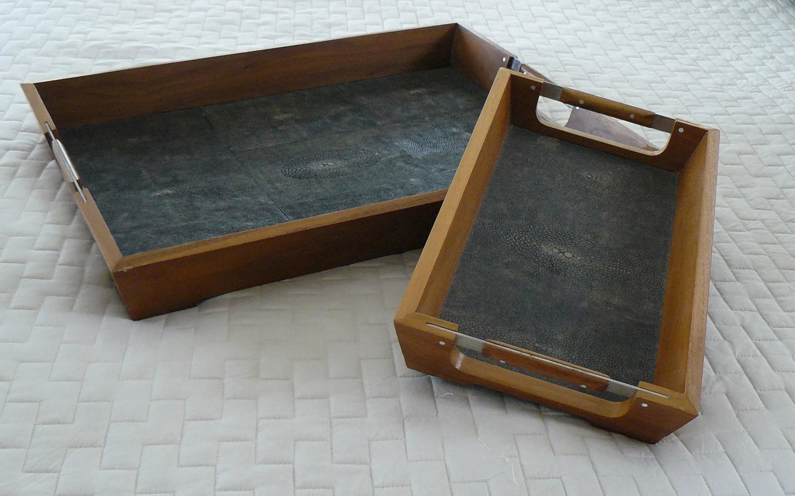 Wildwood Faux Shagreen and Wood Trays - a Pair - 2