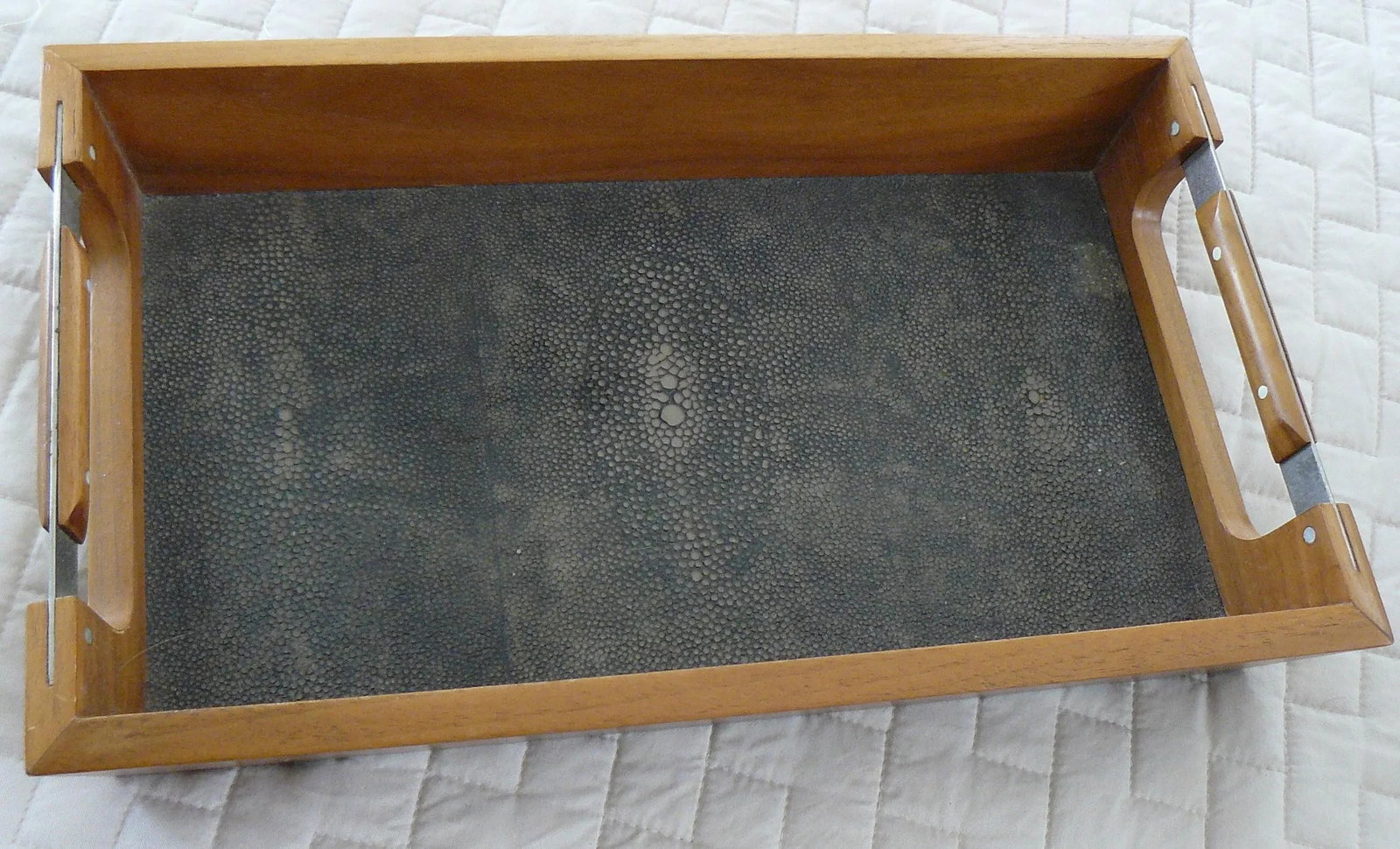 Wildwood Faux Shagreen and Wood Trays - a Pair - 3
