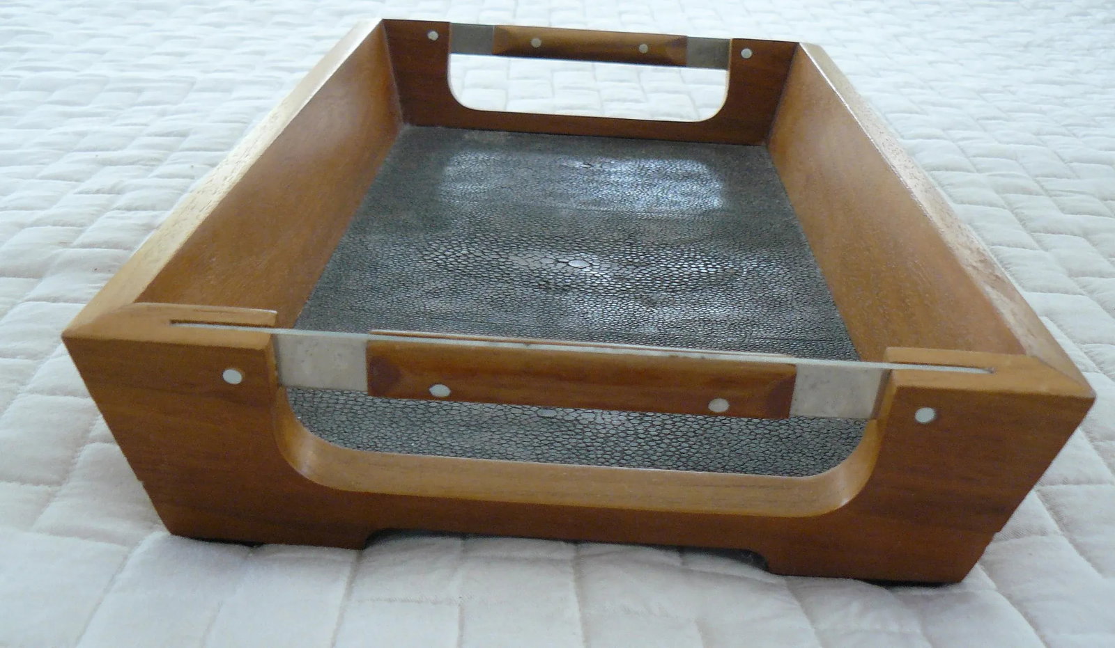 Wildwood Faux Shagreen and Wood Trays - a Pair - 6